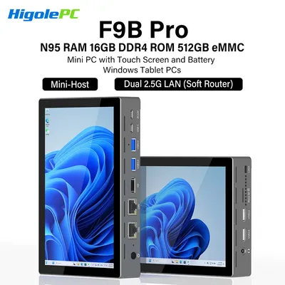 Higole F9B Pro 7'' N95 Mini PC with Touch Screen Windows 11 WiFi5 16GB 512GB Tablet 5000mAh Dual 2.5G LAN NAS Desktop Computer