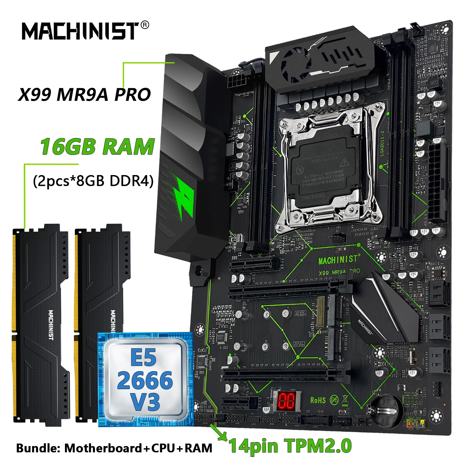 MACHINIST X99 TPM2.0 Motherboard Optionales Xeon E5 2666 V3 CPU und DDR4 16 GB RAM Kit Set Vierkanal ATX MR9A PRO USB3.0 Image