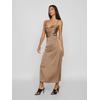 Trägerkleid VILA "VIRAVENNA STRAP ANKLE DRESS - NOOS", Damen, Gr. 34, N-Gr, beige (fossil), Web, Obermaterial: 100% Polyester, unifarben, modisch, slim fit, V-Ausschnitt, ohne Ärmel, Kleider Partykleid, Sommerkleid