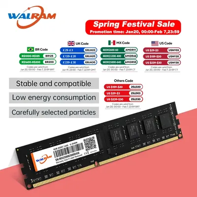 WALRAM DDR3 RAM 8GB 1333MHz 1600MHz Desktop Memory PC3 12800U 10600U Desktop 240Pins 1.5V Memoria