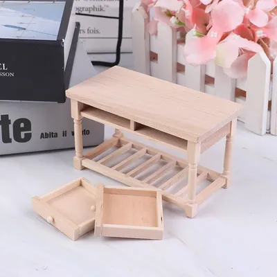 1:12 Dollhouse Miniature Unpainted Wood Table With Drawers Furniture Accessories