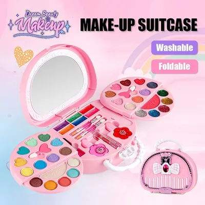 Kids Beauty Toys Makeup Kit Little Bag Washable Pretend Play Cosmetic Set Toys with Mirror Non-Toxic