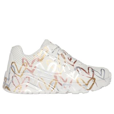 Skechers Girl's x JGoldcrown: Uno Lite - Metallic Love Sneaker | Size 12.0 | Natural | Synthetic | Machine Washable