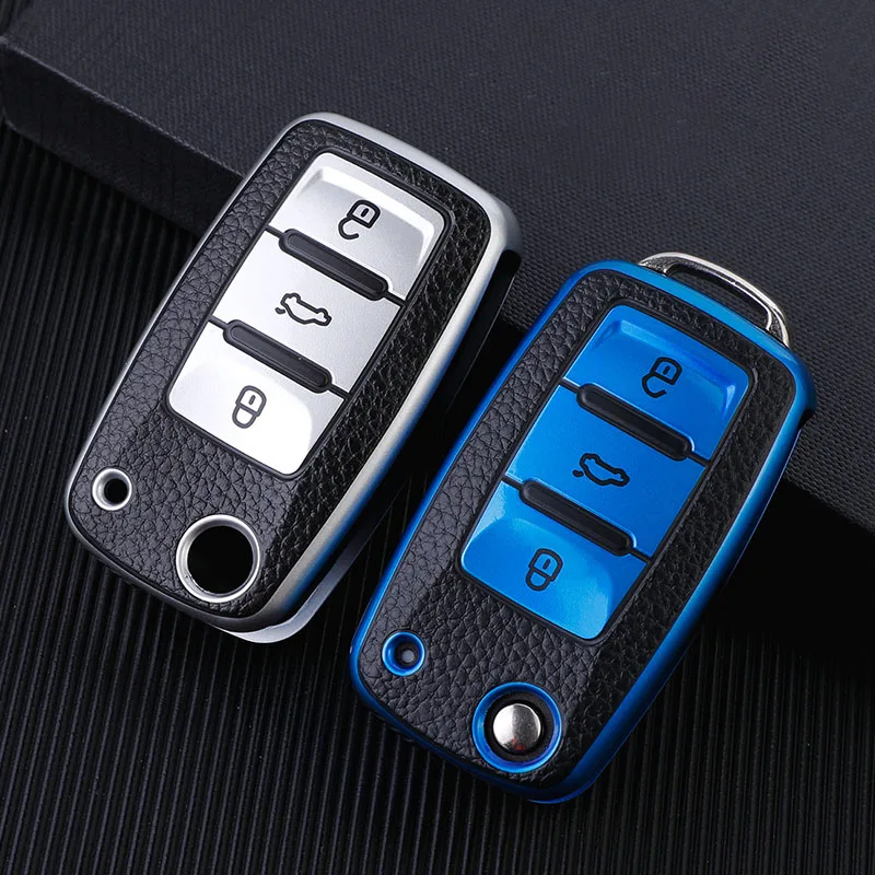 TPU Auto Schlüssel Fall Abdeckung Shell Fob Für VW Volkswagen MK4 Bora Golf Jetta Passat Polo Bora Touran Skoda Sitz Tiguan Lavida Octavia Image