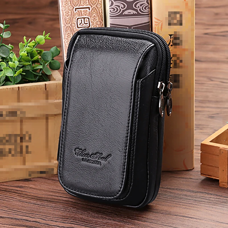 Echtes Leder Handy/Handy Fall Abdeckung Gürtel Fanny Taille Pack Taschen Geldbörse Geld Echtes Rindsleder Männlich Bum Beutel haken Tasche Image