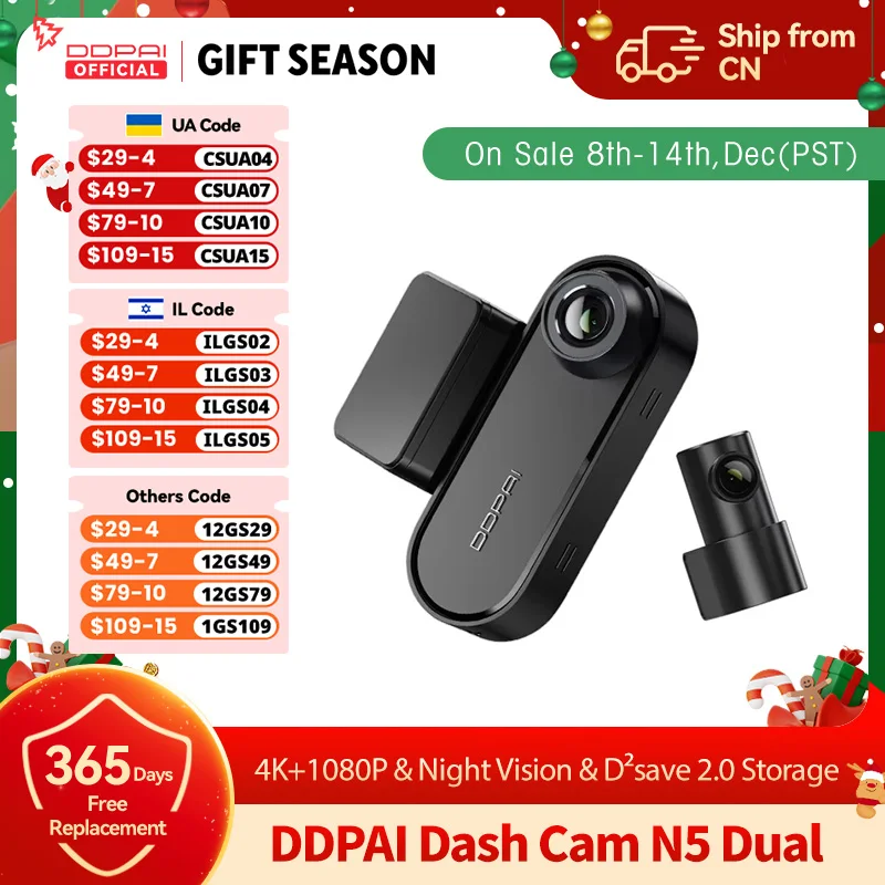DDPAI Dash Cam N5 Dual Vorne und Hinten Ultra HD Auflösung Dash Kamera Auto DVR Al Basis Radar NightVIS ADAS GPS Auto aufnahme