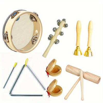 TEMU Wooden Orff Percussion Instrument Set With Clappers, , Sand Hammer & Double Tubes - Holiday Decorations