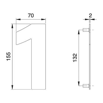 EDI - Hausnummer Ziffer 1 Edelstahl matt 150 mm Breite 70 mm