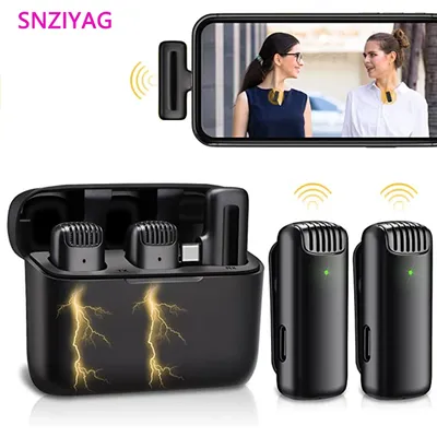 Wireless Lavalier Microphone Charging Case Mic Portable Audio Video Recording for iPhone Android