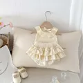 Camicette per bambini in stile coreano con gonna 2 pezzi Top senza maniche con colletto a volant con pantaloncini Set di gonne a sbuffo da principessa per bambina