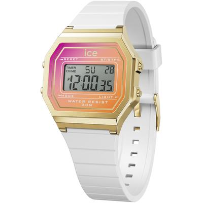 Chronograph ICE-WATCH "ICE digit retro sunset - Small", weiß (weiß, pink), Armbanduhren, Damen, Quarzuhr, Armbanduhr, Damenuhr, digital, Silikonarmband, Stoppfunktion