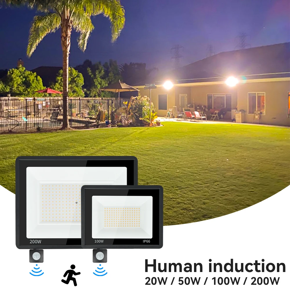 200 W LED-Flutlicht mit PIR-Bewegungsmelder, Außenwandleuchte, weißes Licht, IP66, wasserdicht, geeignet für Gebäudefassade, Parkplatz