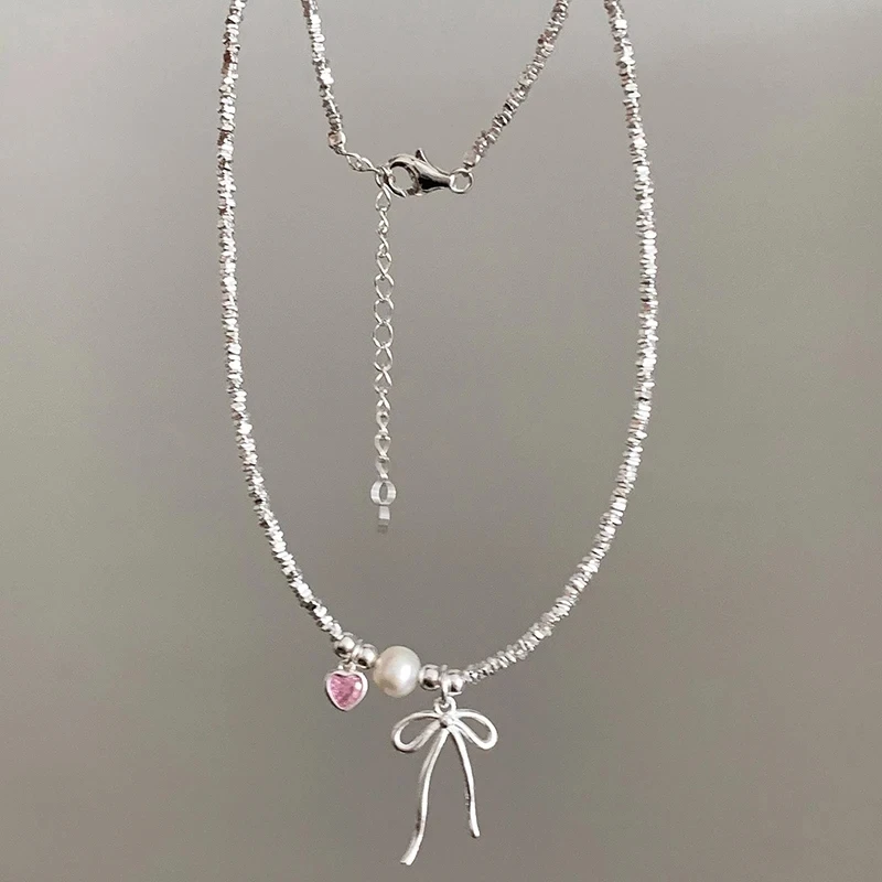Trendy Bowknot Halskette Rosa Zirkon Schlüsselbein Kette Für Frau Elegante Vintage Süße Bogen Choker Halskette Partei Schmuck Geschenke Image