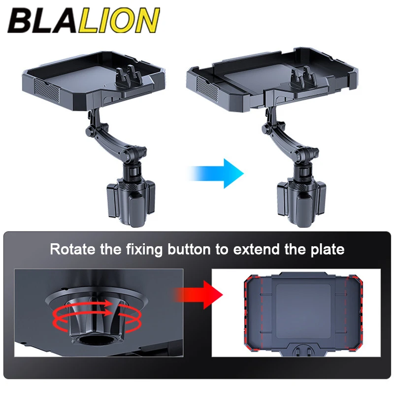 BLALION Mehrzweck-Auto-Lebensmitteltablett, tragbarer Auto-Esstisch mit Handyhalter, Laptop-Getränkehalter, ausziehbare Autoplatte