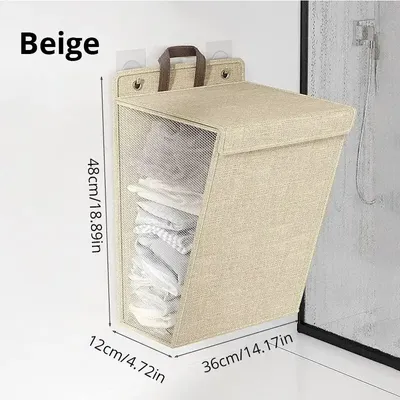 1pc Foldable Adhesive Laundry Basket Hamper, Multifunctional Punch Free Wall Hanging Washing Clothes