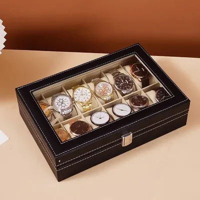 DELESYS 2/3/4/5/6/8/10/12 Slots PU Leather Watch Box Traditional Style Watch Storage Box Gift Watch