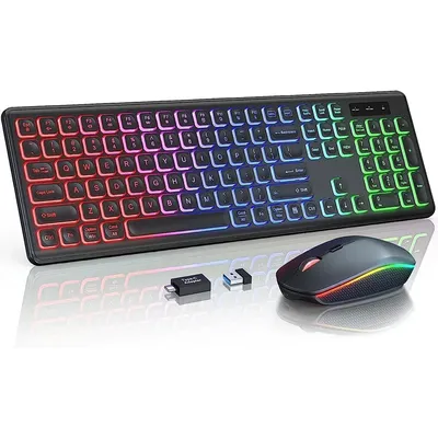 JOMAA 2.4G Wireless Keyboard Mouse Combo RGB Backlit Rechargeable Full-Size Ergonomic Type-c