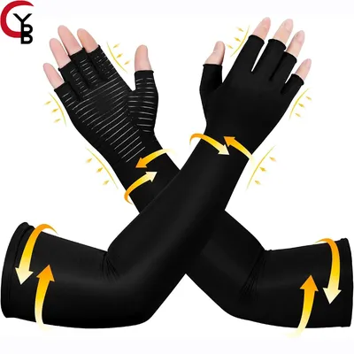 Long Copper Compression Arthritis Gloves for Women&Men,Medical Arm&Hand,Fingerless Pressuse