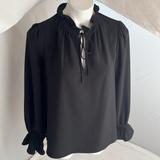 J. Crew Tops | J Crew Black Gathered Ruffle Drapey Top M | Color: Black | Size: M