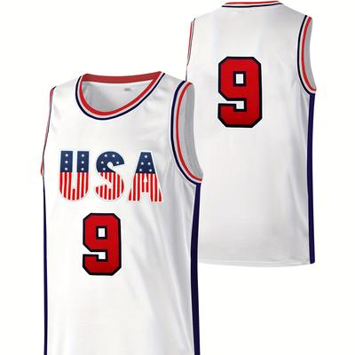 TEMU Men's Usa #9 Basketball Jersey, Retro Embroidery Breathable Sports Uniform, Sleeveless Basketball Shirt For Training Competition Party Costume Gift