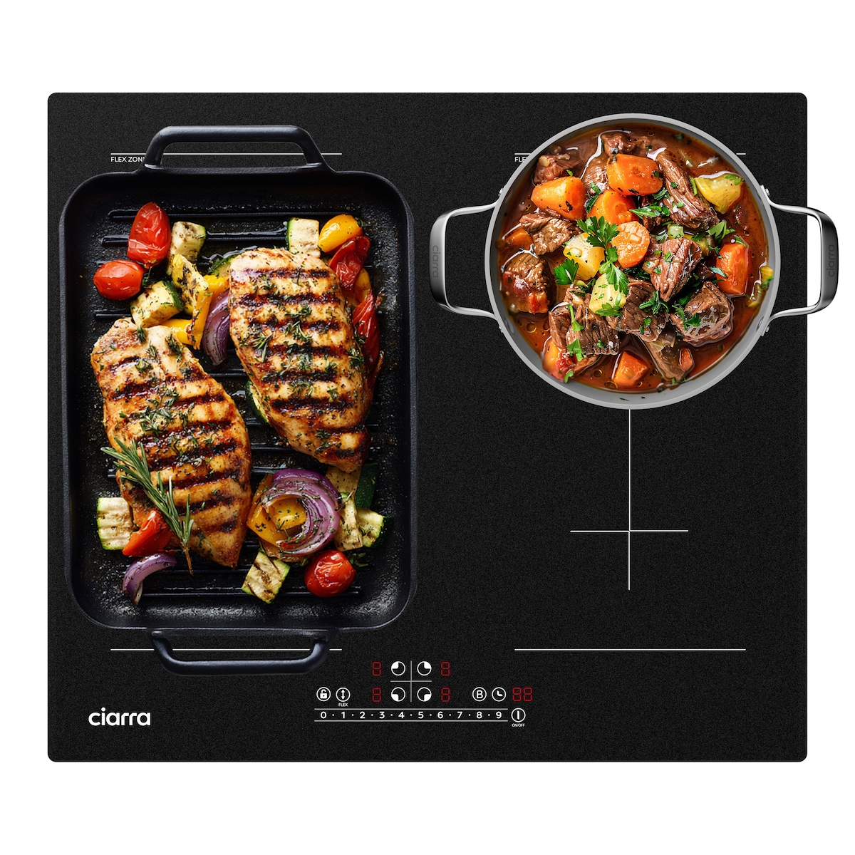 CIARRA Flex-Induktions-Kochfeld 60cm Kochfelder 4-Zonen Einbau Induktionskochfeld BOOST 2-Flex-Zone VM4BFFBIH Image