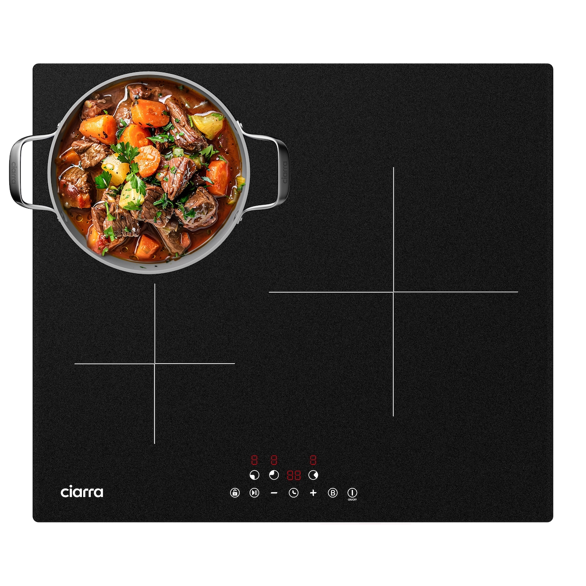 CIARRA Induktions-Kochfeld 60cm Einbau-Kochfelder 3-Zonen Induktionskochfeld mit Timer VM3BIH Image