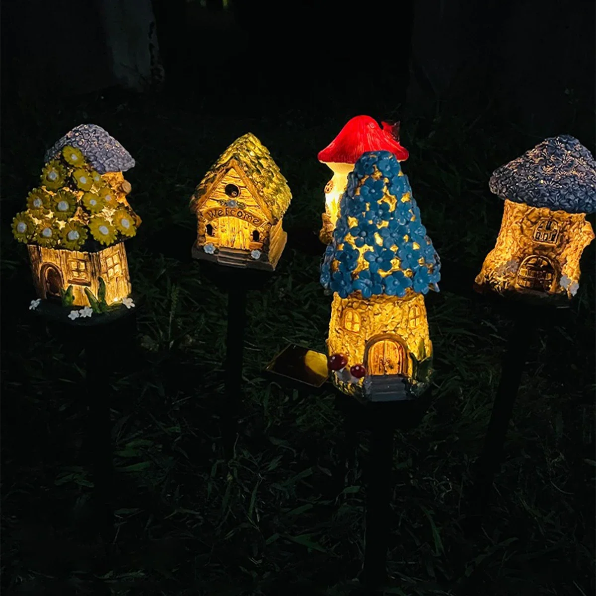Lampes de jardin solaires à LED, lumière de dessin animé étanche, lumière de chambre plus lente, lumière de cour, paysage, chemin, pelouse, rue, décoration, 62 lampes