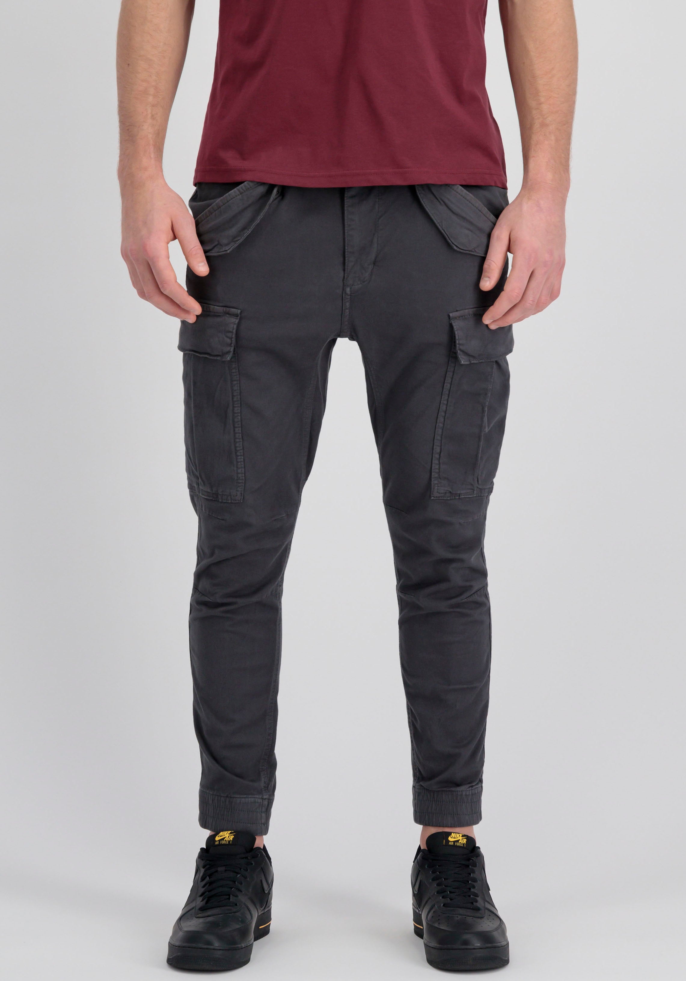 Cargohose ALPHA INDUSTRIES "Airman Pant", Damen, Gr. 31, N-Gr, grau (vintage grau), Web, Obermaterial: 98% Baumwolle, 2% Elasthan, unifarben, schmal normal, Hosen Cargohose