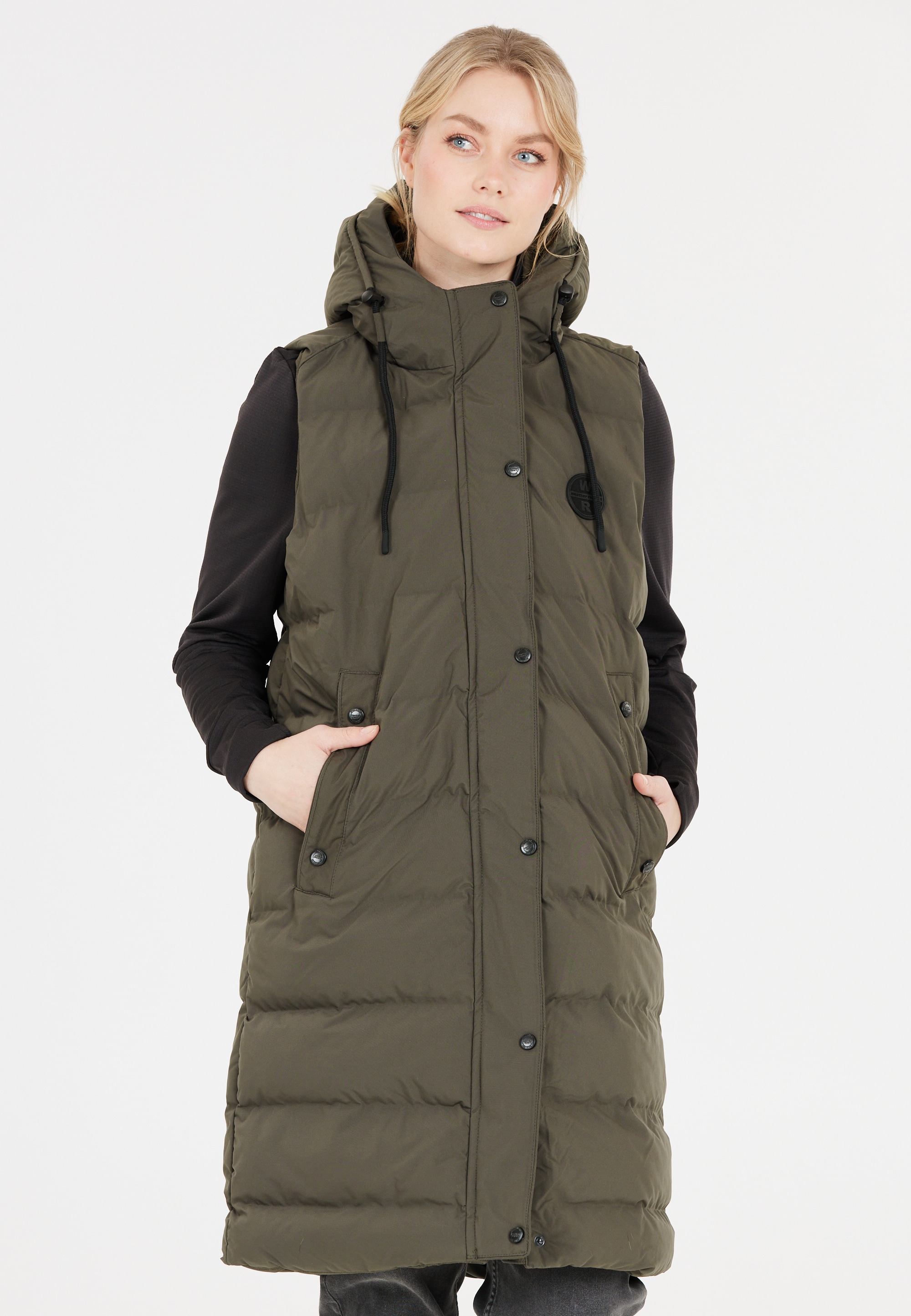 Steppweste WEATHER REPORT "Chief", Damen, Gr. 38, grau (schwarz, anthrazit), 100% Polyester, lang, ohne Ausschnitt, Westen, mit langem Schnitt Image
