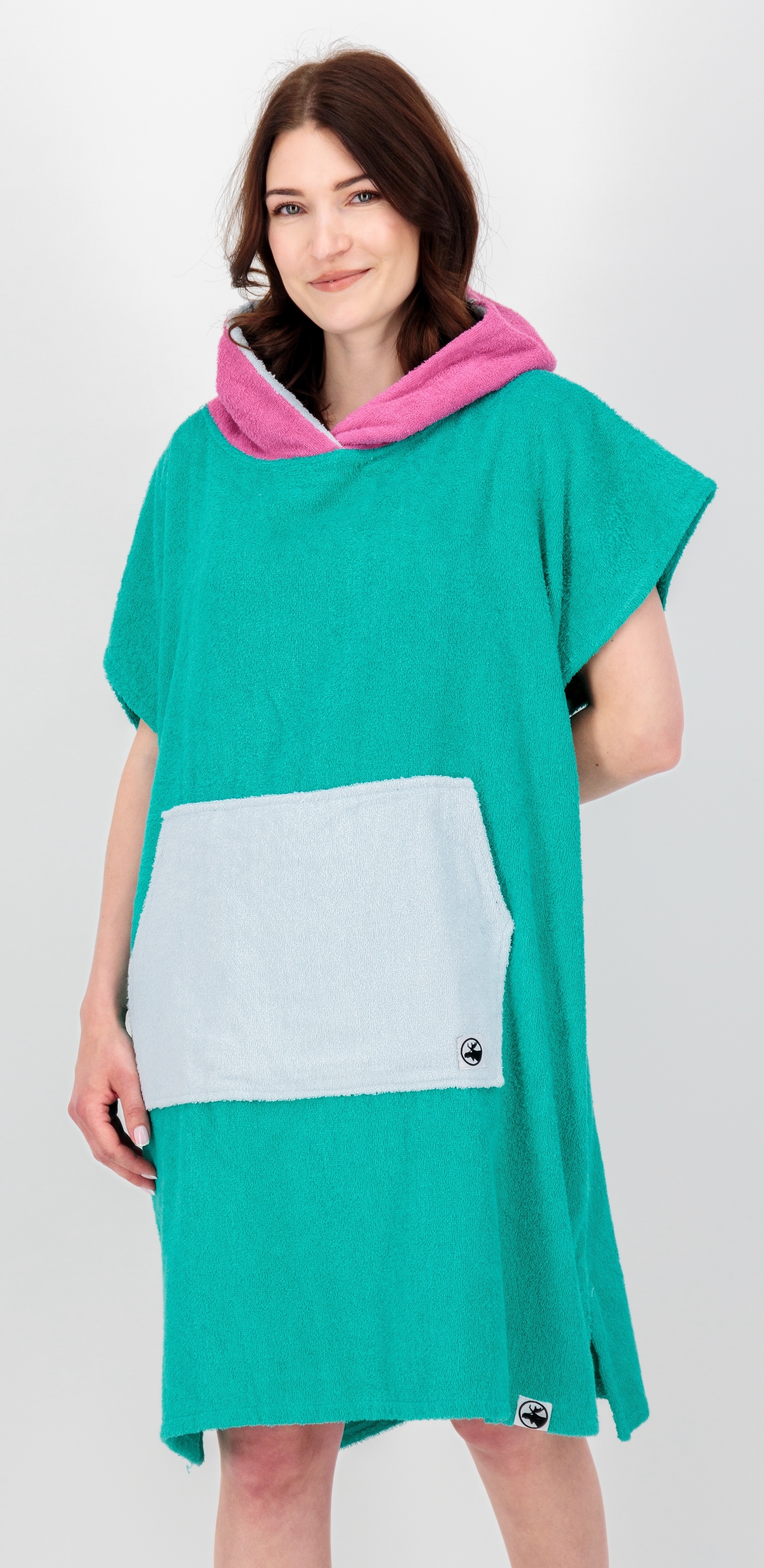 Poncho DEPROC ACTIVE "Badeponcho PARLEE BEACH", Damen, Gr. L (44/46), blau (türkis), 100% Baumwolle Walkfrottier, bequem, Jacken, Badeponcho mit großer Kängurutasche und Innentasche Image
