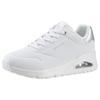 Slip-On Sneaker SKECHERS "UNO SHIMMER AWAY", Damen, Gr. 42, silber (weiß, silberfarben), Lederimitat, sportlich, Schuhe Sneaker, Slipper, Freizeitschuh, Plateausneaker mit modischem Keilabsatz