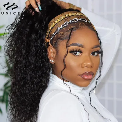 UNice Hair Water Wave Headband Wig 100% Human Hair Wigs Ready To Wear Beginner Friendly Glueless