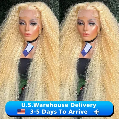 40 inch Curly 613 Honey Blonde Lace Front Human Hair Wigs Loose Deep Wave 13x6 HD Water Wave Color