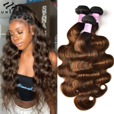 Unice Hair Brown Balayage Body Wave Human Hair Bundles 1/3/4 Bundles 100% Human Hair Highlight