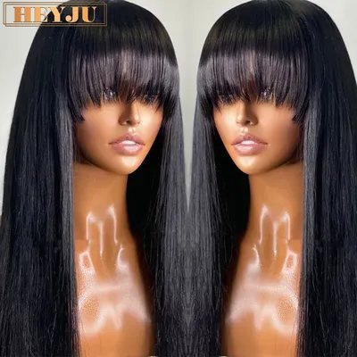 3x1 Middle Part HD Lace Wigs With Bangs Straight Human Hair Wigs For Black Women Brazilian 100%