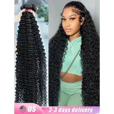 MELODIE 30 40 Inch Curly Human Hair Bundles Brazilian Water Deep Wave 3 4 Bundles Raw Hair