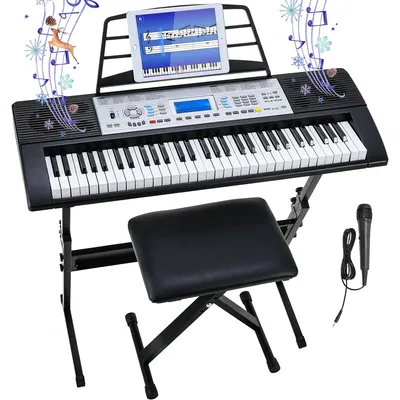 61 Key Keyboard Piano, Digital Piano Keyboard Set for Kids with Microphone, Dual Power Supply, Built-in Dual Speakers,LCD Screen