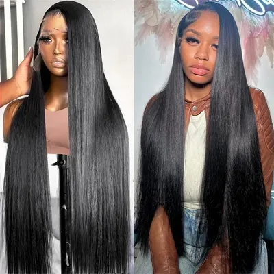 180 Density 36 Inch Bone Straight 13X4 13x6 HD Transparent Lace Frontal Human Hair Wigs Brazilian