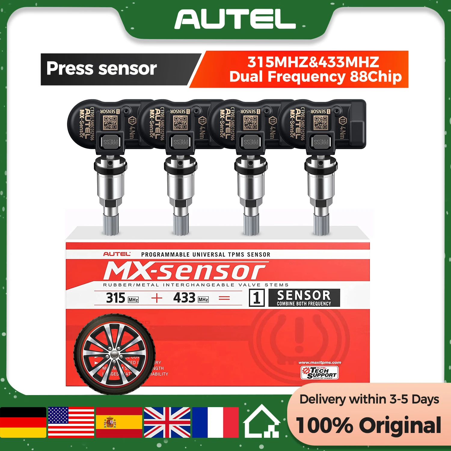 4PC Autel MX Sensor 315 433MHZ 2In1 TPMS Tire Repair Tool Auto Accessory Tyre Pressure Monitor Pad Programmer For TS501 TS508WF