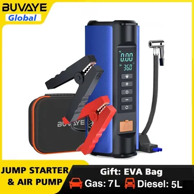 BUVAYE Car Jump Starter Air Pump Outdoor Portable Power Lamp Portable Air Compressor Multifunctional