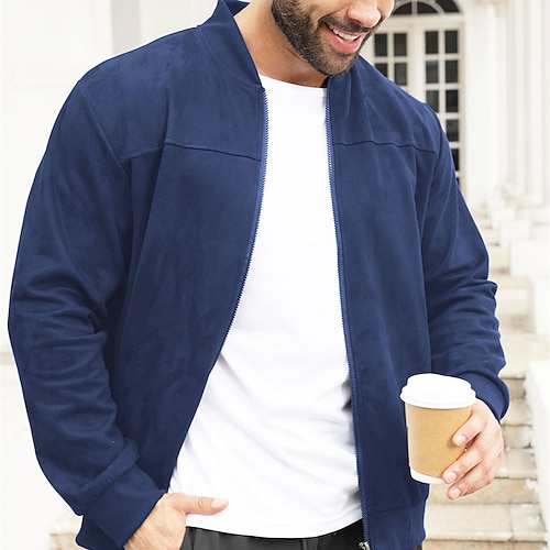 Per uomo Giacca leggera Giacca bomber Giacca in finta pelle scamosciata giacca in pelle bomber Giornaliero Da mare Tasche Autunno inverno Liscio Di tendenza Classico Colletto alla coreana Standard