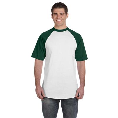 Augusta Sportswear 423 Baseball Short Sleeve Top 2.0 in White/Dark Green size XL | Cotton Polyester