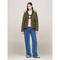 Steppjacke TOMMY JEANS "TJW BASIC HOODED DOWN JACKET EXT", Damen, Gr. S (36), grün (fatigue grün), Web, Steppware, Obermaterial: 100% Polyester, unifarben, casual, regular fit hüftlang, Langarm eingesetzt Bündchen, Jacken, mit Logostickerei