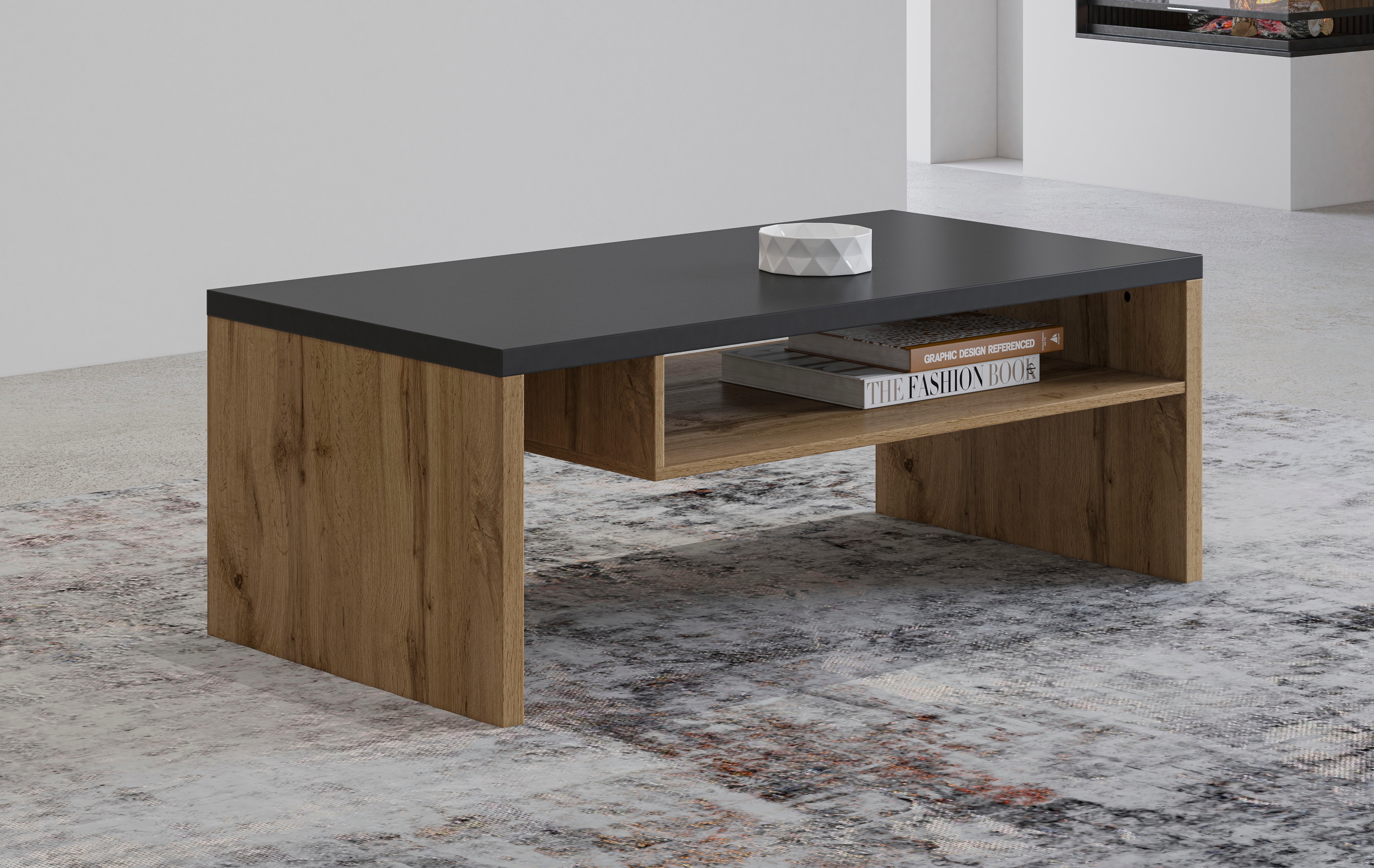 Couchtisch INOSIGN "Cross, Breite 120 cm, moderner Sofatisch für Wohnzimmer", braun (wotan eichefarben, schwarz, wotan eiche, schwarz), B:120cm H:45cm T:60cm, Tische, Couchtisch, Tisch mit offenem Fachboden