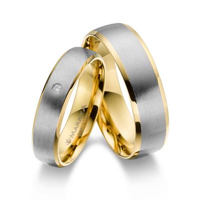 Partnerring MARRYA "Edelstahl Ringe Trauringe Eheringe Partnerringe" Gr. 74, gold (herren ring, silber, gold), Fingerrin