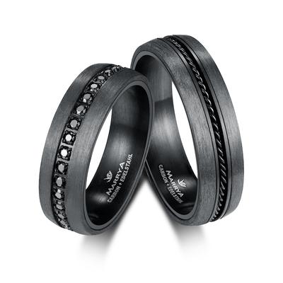 Partnerring MARRYA "Carbon Ringe Trauringe Eheringe Partnerringe" Gr. 74, schwarz (herren ring, schwarz), Fingerringe, D