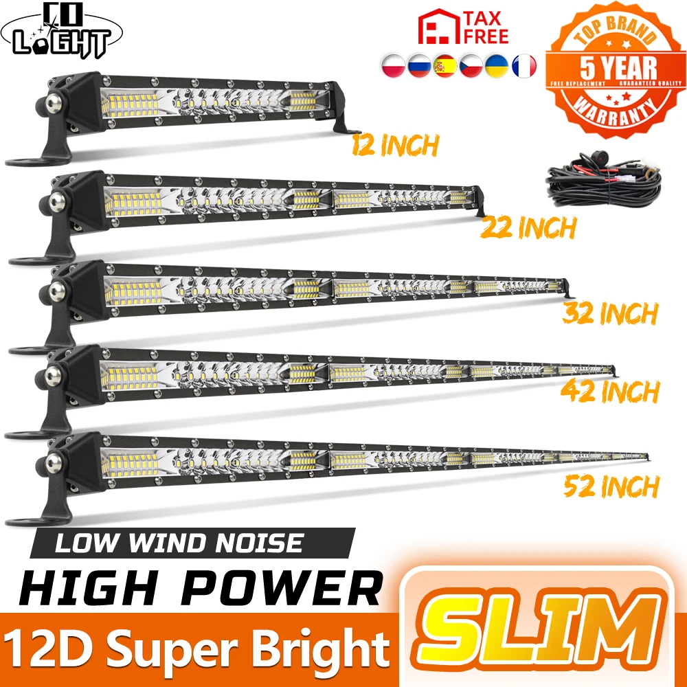 CO LIGHT 12 "-52" Off Road Barra LED Spot Flood Barra luminosa a LED/Luce da lavoro per camion 4X4 UAZ 4WD ATV Car Barra LED Fendinebbia di guida
