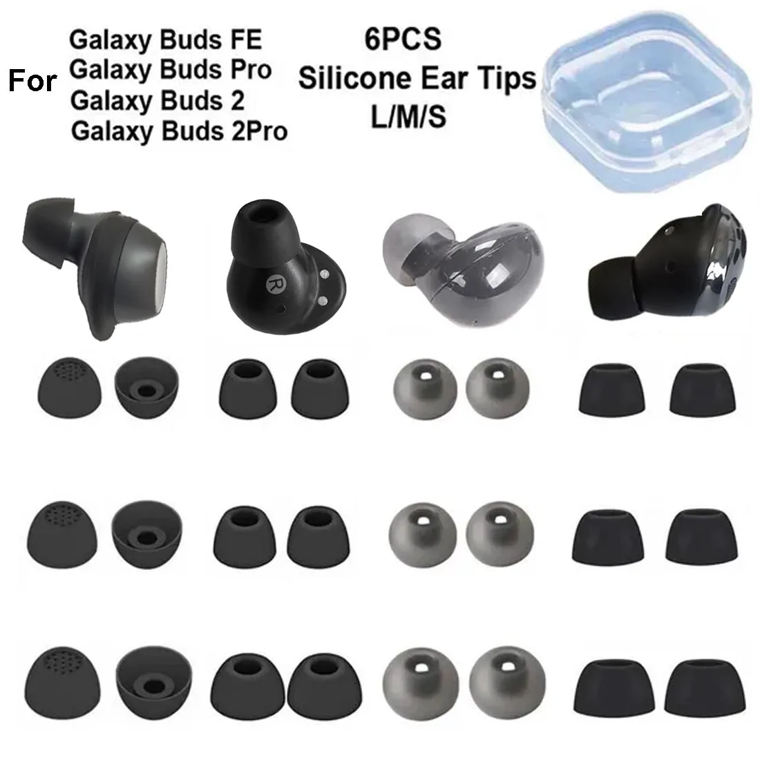 6PCS Silicone Ear Tips for Samsung Galaxy Buds 2 Pro / Galaxy Buds FE / Galaxy Bud 2 / Galaxy Buds Pro Eartips Ear Pads Caps