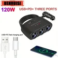 120W 3 in 1 USB PD presa accendisigari per auto Splitter 12V 24V caricabatterie rapido spina adattatore di alimentazione per telefono per auto DVR GPS Dashcam
