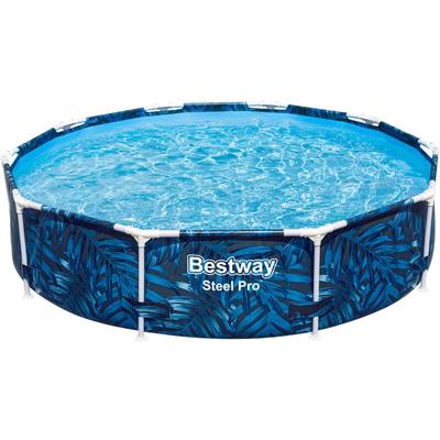 Bestway - Steel Pro™ Frame Pool ohne Pumpe ø 305 x 66 cm, tropisches Blatt-Design, rund - Blau Image
